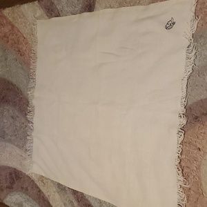 - Vintage Faribo waffleweave wool blend blanket with satin binding cream